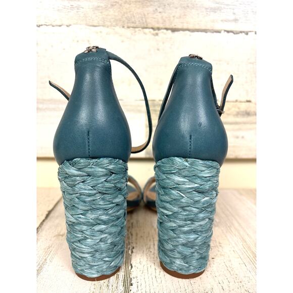 Sam Edelman Women’s 7 Blue Yoana Raffia Leather Ankle Strap Heeled Sandals - Picture 4 of 9